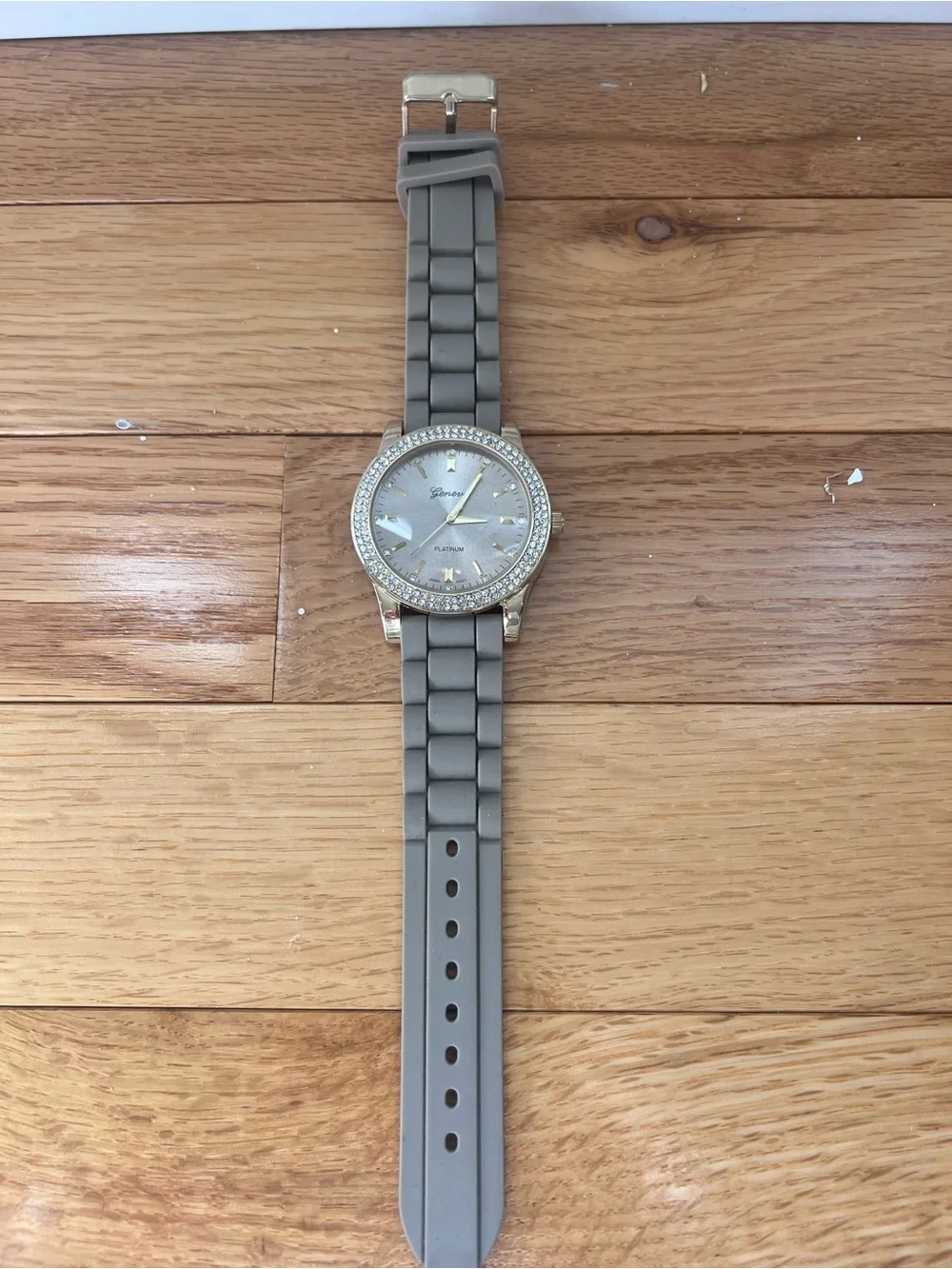 Geneva Taupe Silicone Strap Watch with Crystal Bezel